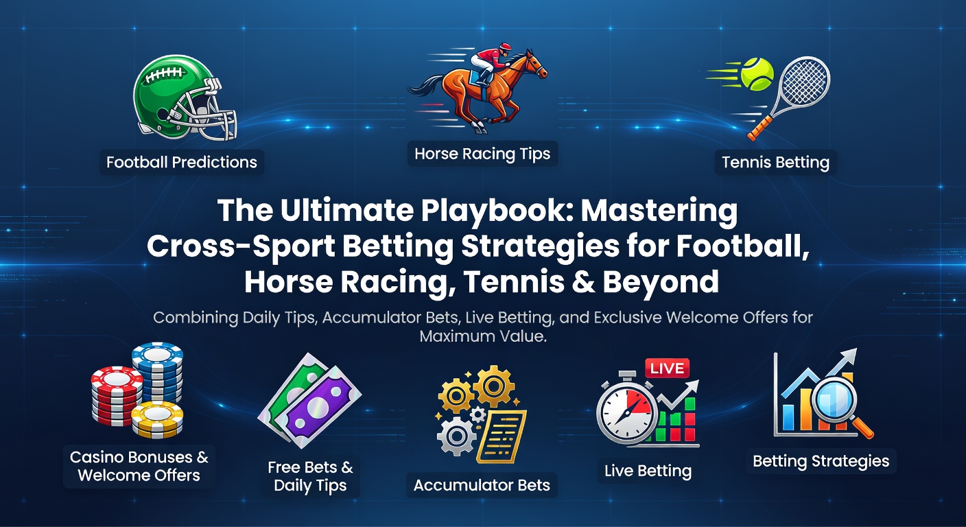 Vibrant scene of horse racing at Aintree, soccer players battling on pitch, and tennis clay court action under spring skies