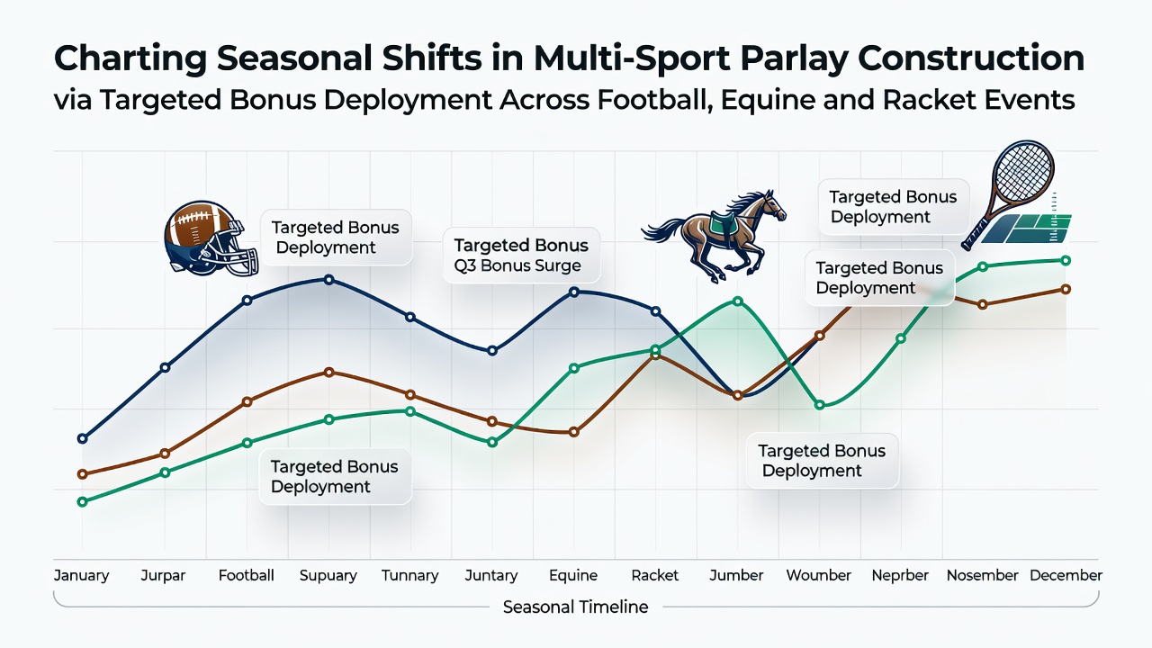Seasonal overview of football stadium, racetrack, and tennis court with betting charts overlay