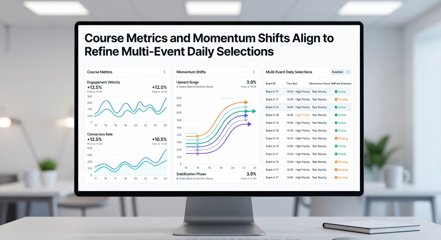 Split screen showing tennis momentum graphs next to football possession data used for refining daily multi-event selections