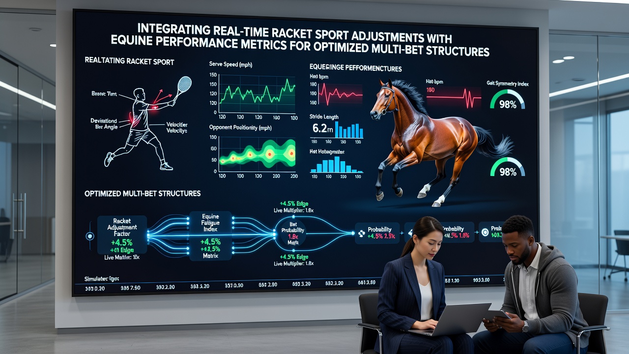 Visual representation of real-time data streams connecting tennis match adjustments to equine performance tracking systems