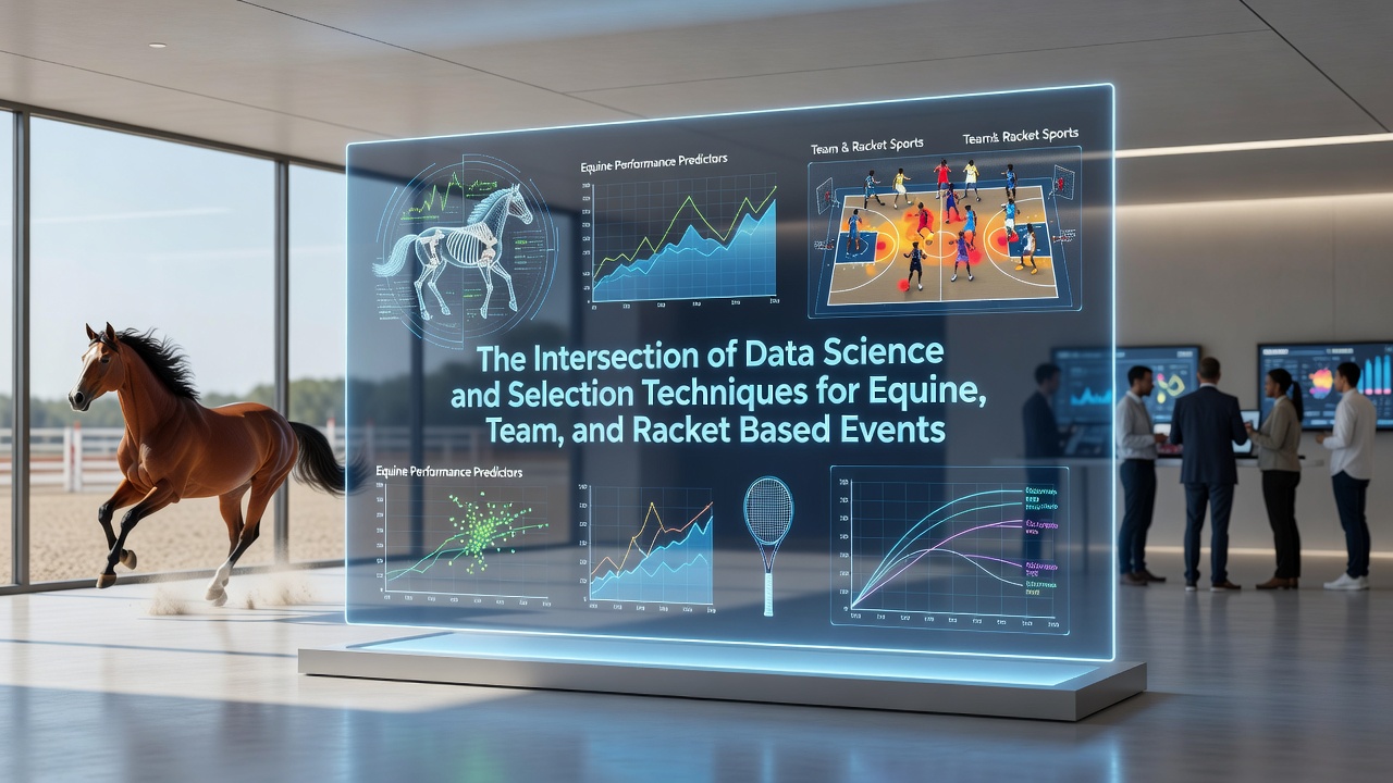 Data visualization dashboards displaying performance metrics for horses, team athletes, and tennis players side by side